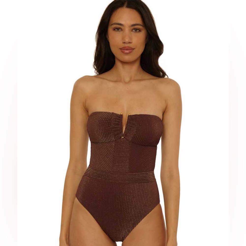 BECCA Chocolate Brown Strapless One-Piece Swimsuit